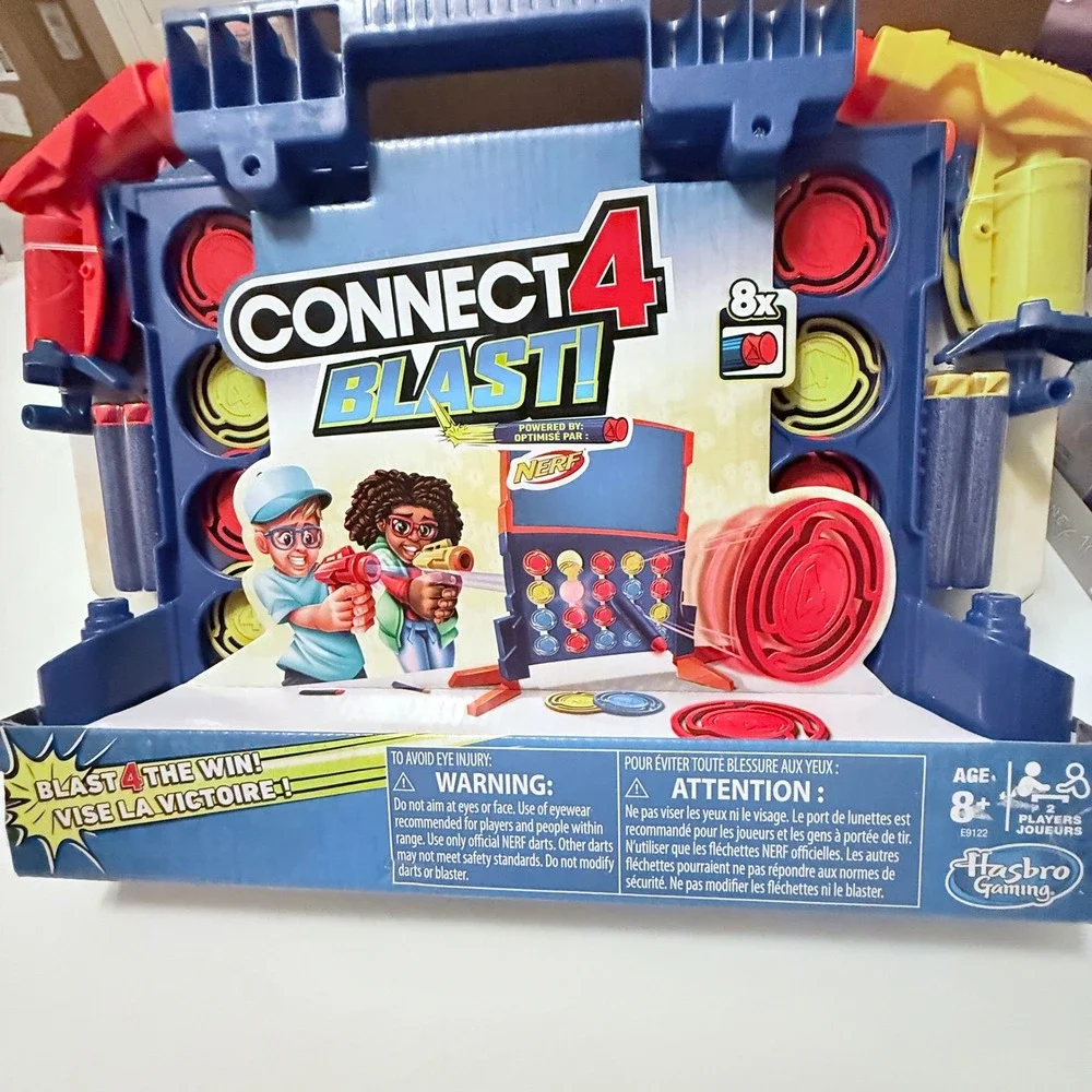 Hasbro Connect 4 Blast Game Kids‎ Ages 8+ Blue Excellent Nerf Blaster Edition